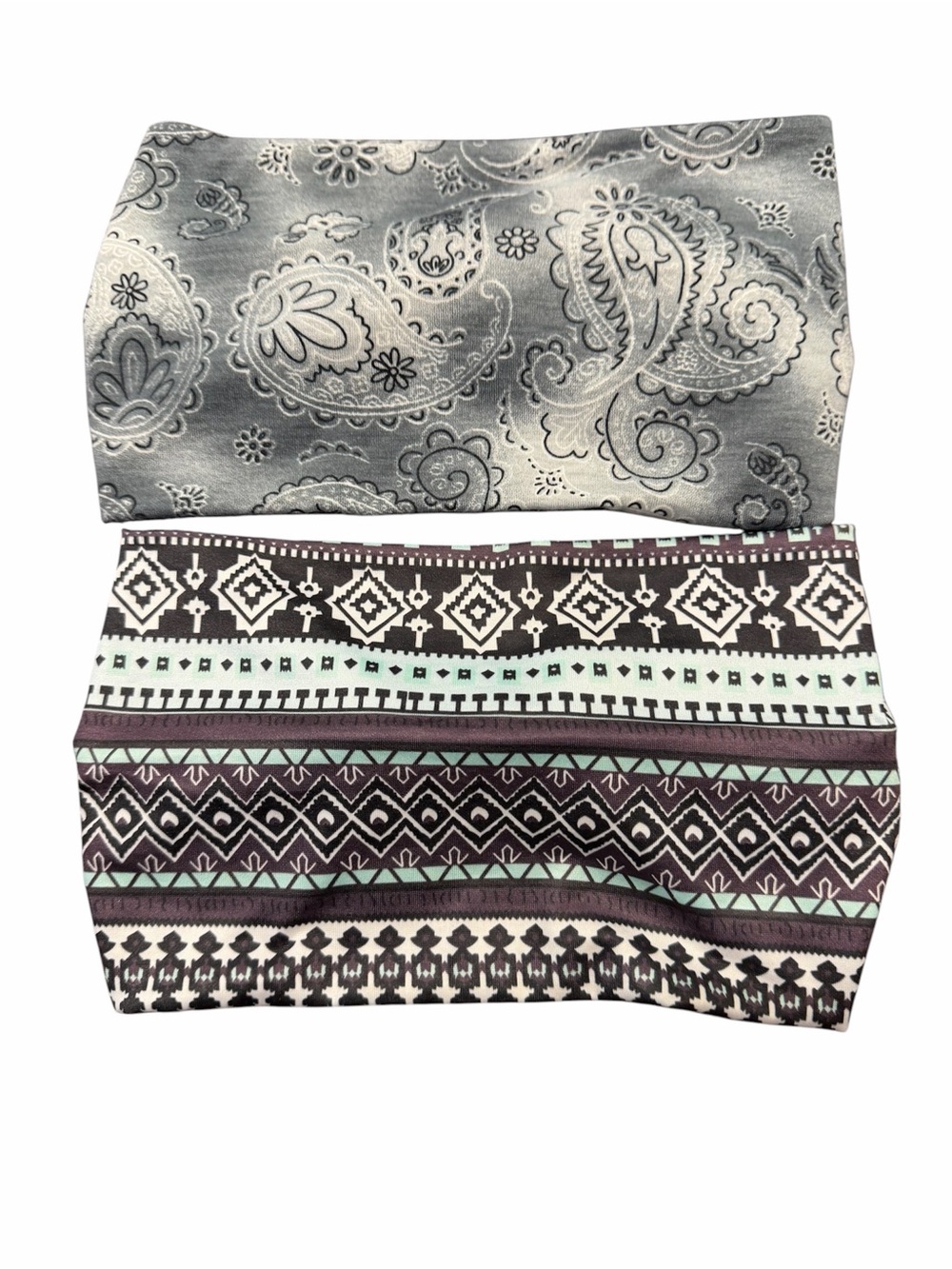 Pair of Patterned Headbands - Gray Paisley & Black Geometric